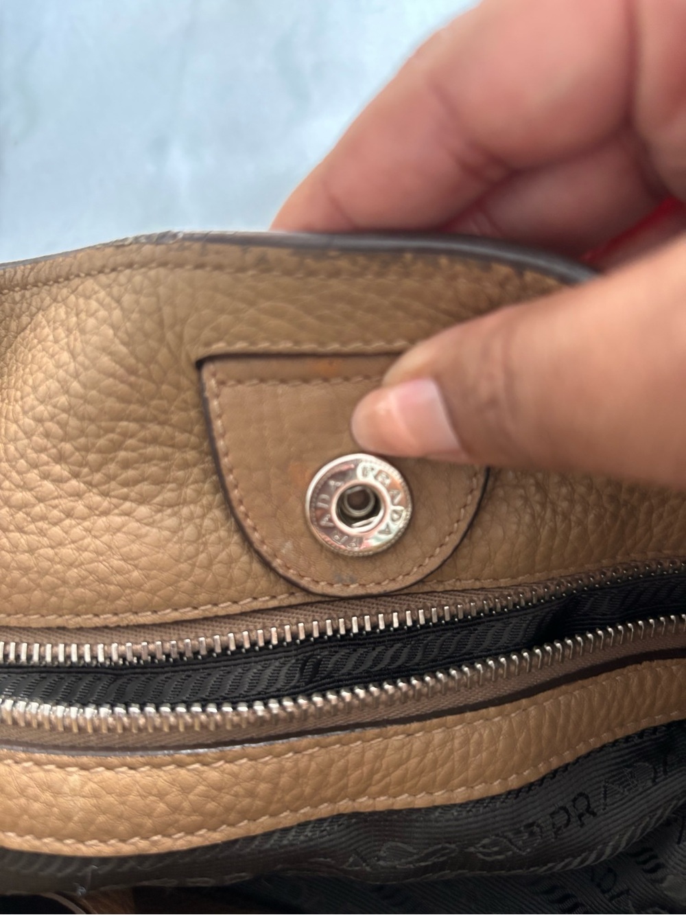 Prada Tan Pebbled Leather Shoulder Bag with Silver Grommet Hardware - Picture 5 of 8
